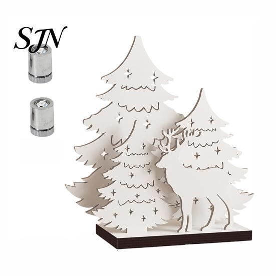 Christmas Party Scene Props Vintage Wooden Tree, LED Lighted Tabletop Centerpiece Decorations, Led Xmas Decor Winter Reindeer Desktop Indoor