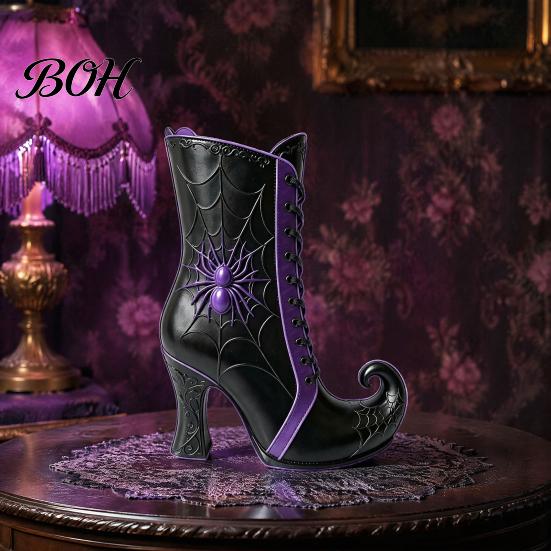 Mysterious Halloween Party Ornament Witch Boot Vase, Gothic Spider Web Flower Elegant Aesthetic Home Decor Decorative Table Centerpiece Vase
