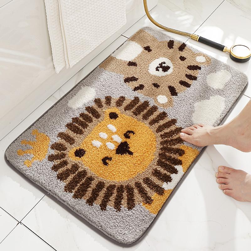 Cartoon Flocked Bath Mat Cute Animal Super Fiber Thickened Plush Bathroom Carpet Water-absorbent Anti-slip Bath Rug