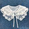 Women Girls Chiffon Lace Fake False Collar Decorative Double Layer Ruffles Embroidery Choker Blouse Shawl Bowtie