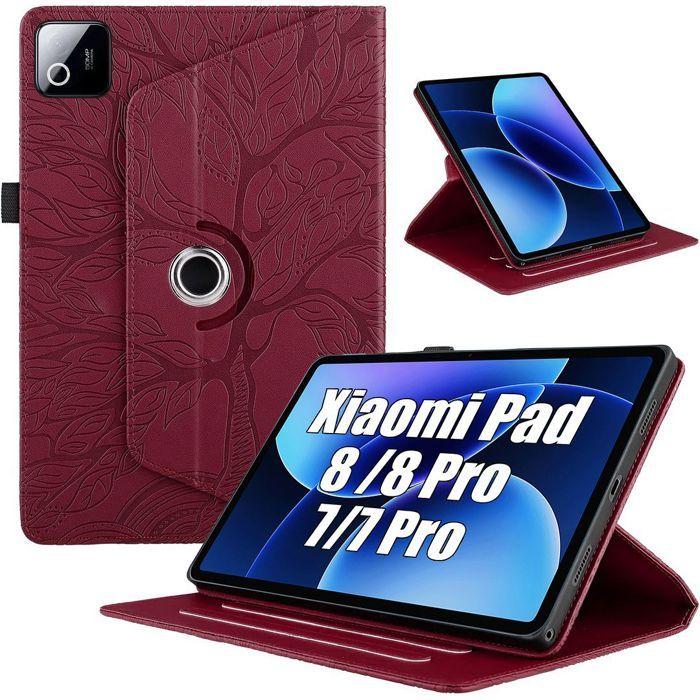 Coque pour Xiaomi Pad 8 /8 Pro/7/7 Pro/9, Housse Rotative Synthécuir Rouge Motif Arbre