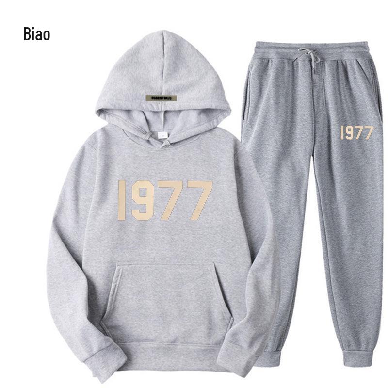 ESSENTIALS 1977 Модный флисовый комплект с худи - Унисекс Свободный крой Свитшот