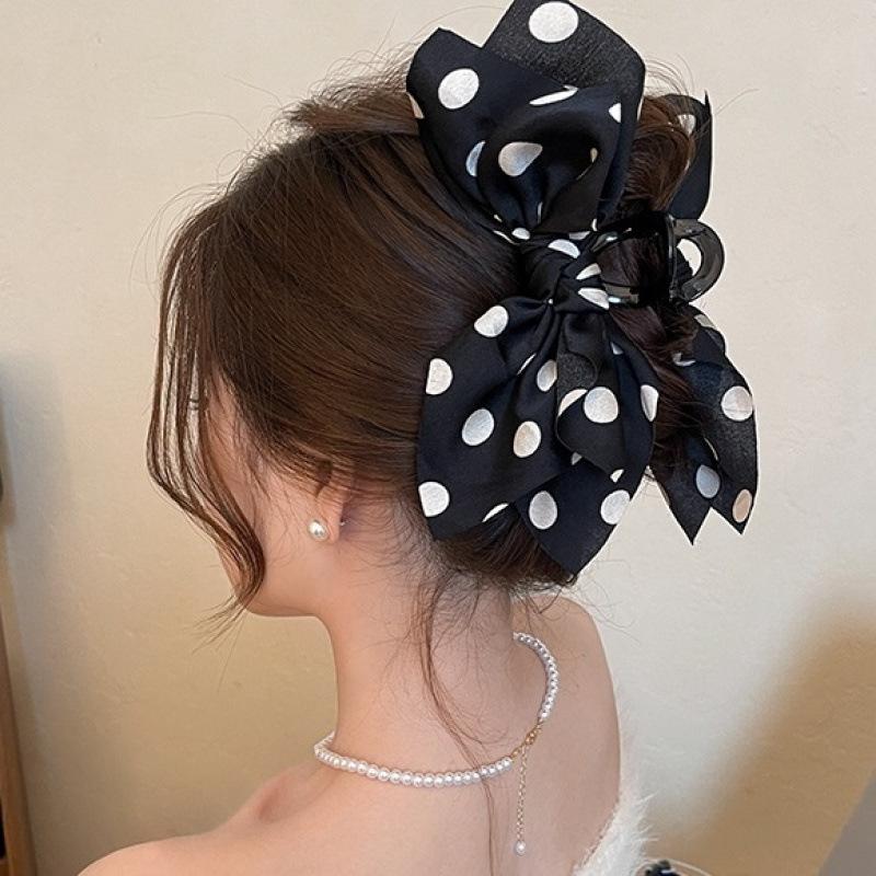 Трендовая большая заколка-бант в горошек для волос для женщин, девочек, элегантный зажим-акула, аксессуары для волос, темпераментный зажим для волос, подарки