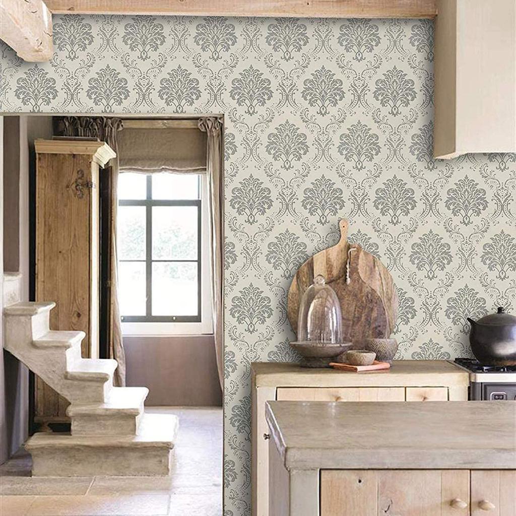 Обои самоклеящиеся съемные серебристые дамаск декоративные цветочные самоклеящиеся обои водонепроницаемые наклейки на стену