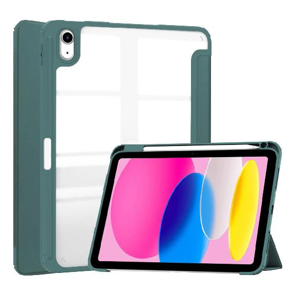 Shockproof Transparent Case for iPad 11th A16 2025, Clear Hybrid PC Back + TPU Bumper with Built-in Pencil Holder, Tri-Fold Stand Cover
