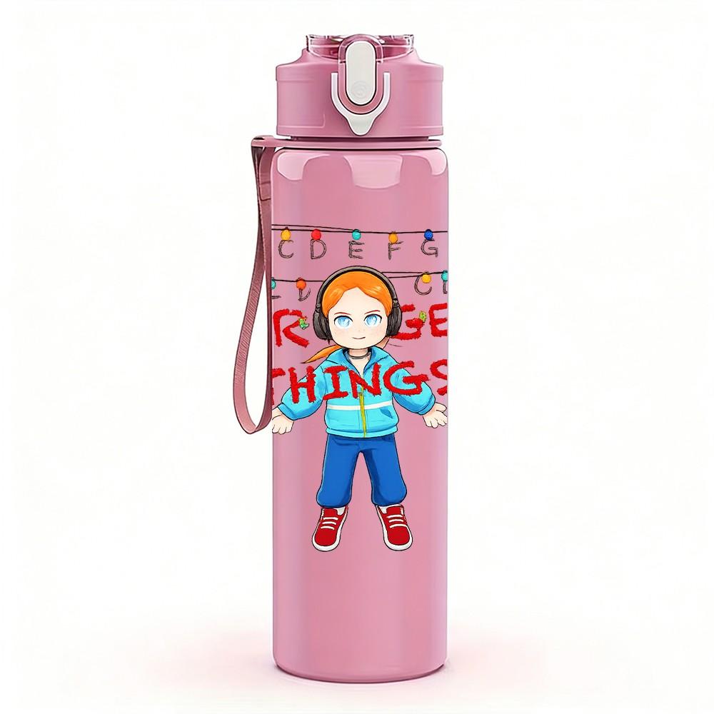 1PC Tiny But Strong Girl Hero Repeat Print 750ml Color Plastic Sports Water Bottle Leakproof Flip Straw Lid Suitable for Sports Office Home Use