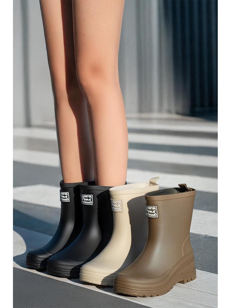 Женские водонепроницаемые резиновые сапоги до середины икры с бархатной подкладкой: Кулиска, Износостойкий, Нескользящая резина для трансграничной моды