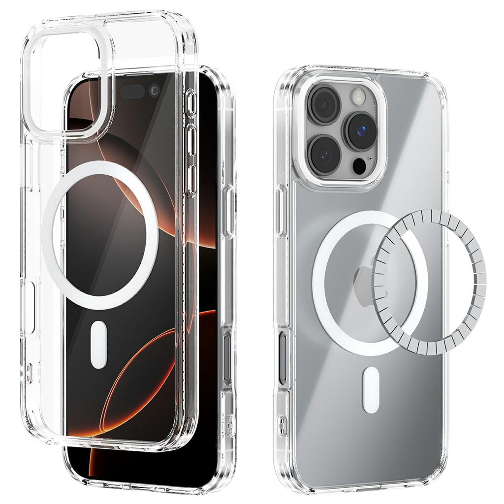 Для чехла iPhone 16 Pro Max, совместимого с MagSafe, прозрачная задняя крышка из ТПУ и ПК, устойчивая к царапинам