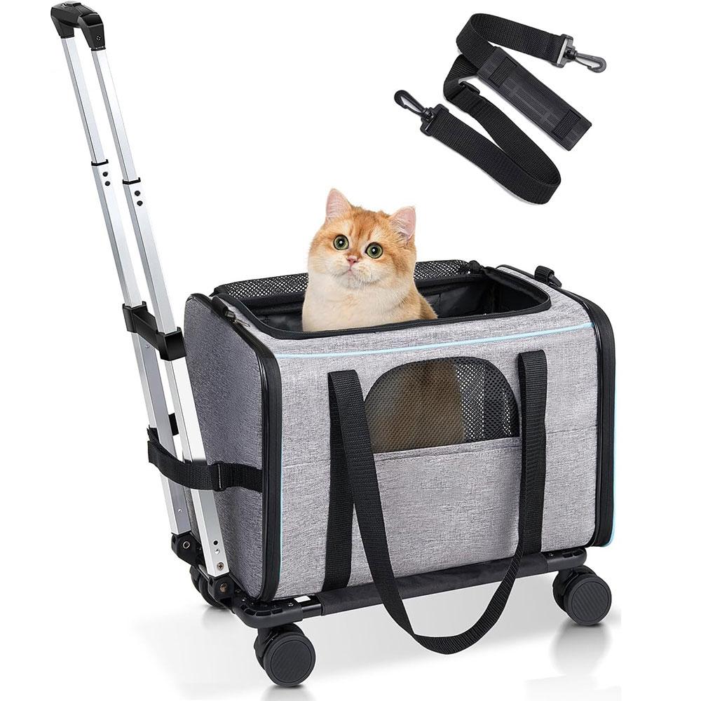 Pet Trolley Bag Detachable Rolling Carrier for Small Dogs Cats Portable Pet Travel Carrier with
