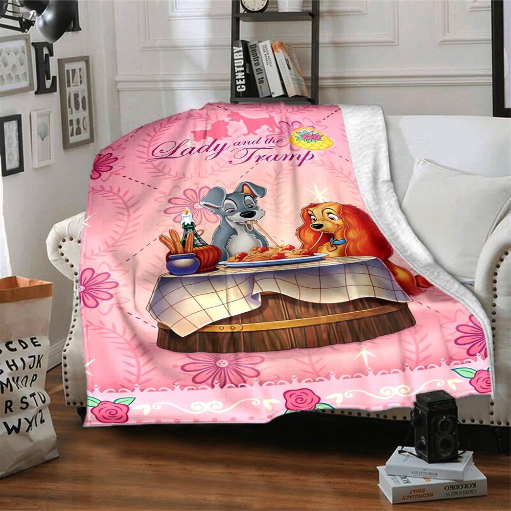 Lady Tramp Romance Flannel Blanket Super Soft Warm Cozy Blanket For Sofa Bed Office Travel Allseason Home Decor Gift
