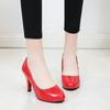 Spring and Summer Footwear High-heeled Shoes with Round Head, Shallow Mouth and Patent Leather Plus Size