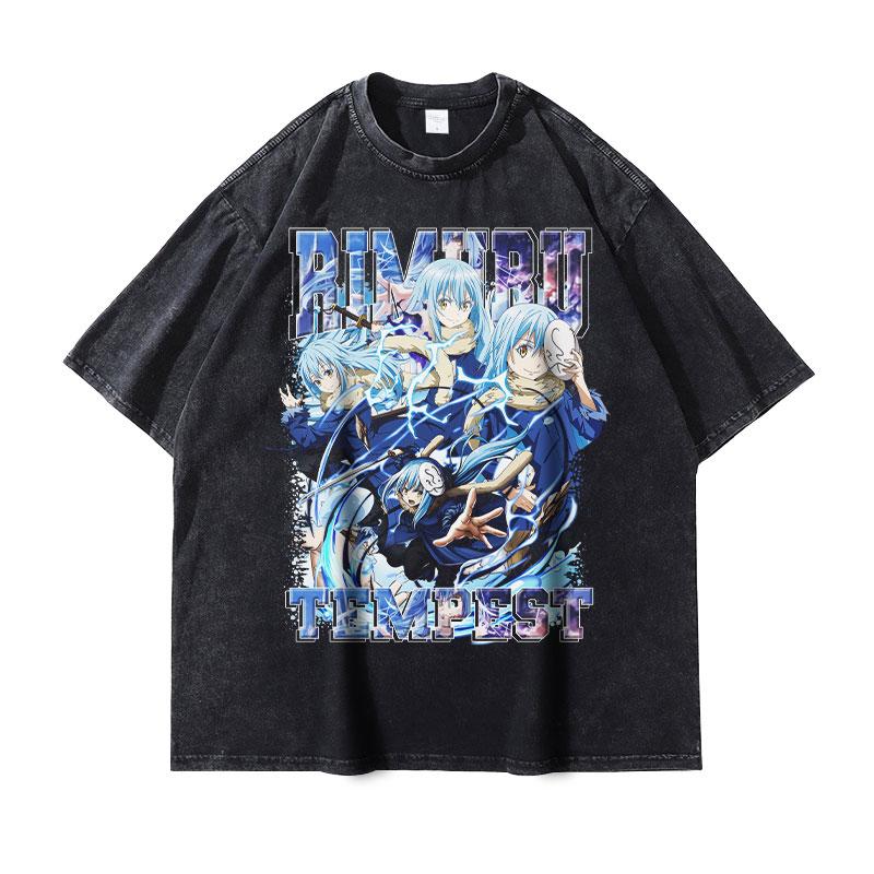 Аниме «О моём перерождении в слизь» Футболки Streetwear Винтажные стираные Rimuru Tempest Футболка Свободные Топы Футболки Унисекс