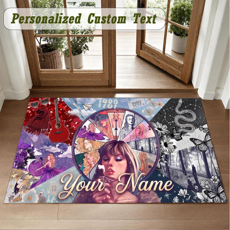 Crystal Velvet Square Rug Custom NameTaylor Swift Pattern Non Slip Home Floor Decor Rug