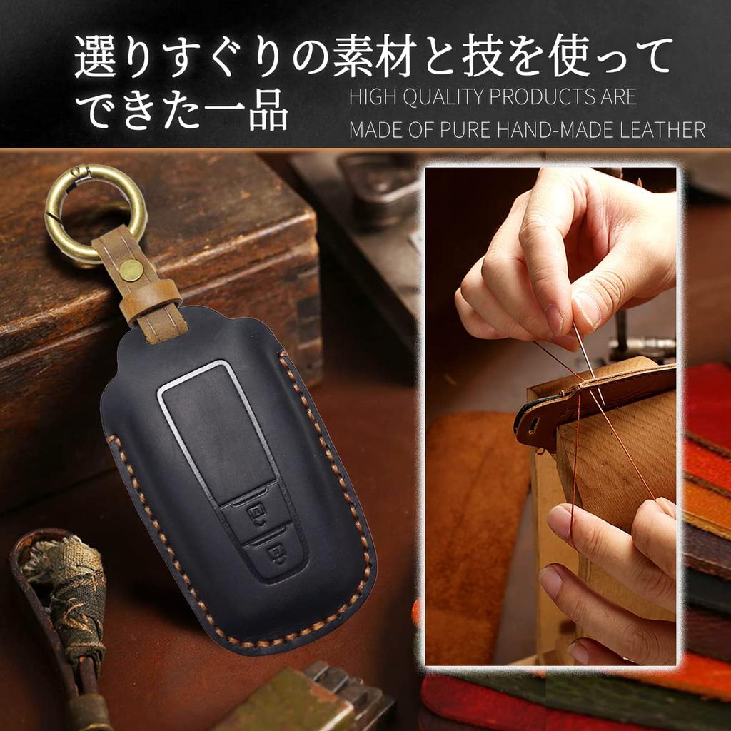 MKMC Leather Key Toyota Key for and Harrier 3 Case, Cover, Yaris, Corolla, Aqua, Prius, Crown, (Black, Buttons)
