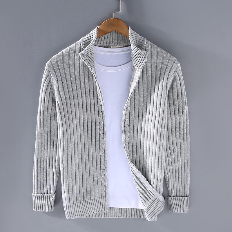 Men's Solid Color Sweater Half Turtleneck Zipper Cardigan Knit Jacket