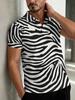 Men'S Short Sleeve Polo Shirt, Flat Digital Print Pattern - Textureless - Classic Zebra Stripe Pattern Print, Fashionable Easy Short Sleeve, Buttoned,
