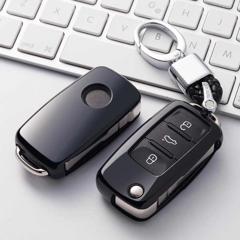 Volkswagen Folding TPU Key Case with Electroplated Soft Rubber Protective Shell for Lavida and Lamando Models