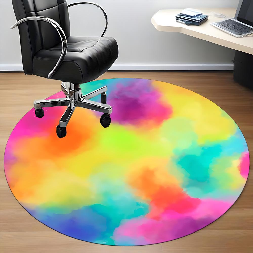 1pc Colorful AbstractChair Carpet for Office, Indoor Non-Slip Washable Polyester Fiber Carpet, Mat For Office, Machine Washable