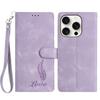 For iPhone 16 Pro Max Case Imprinted Feather PU Leather Wallet Phone Cover with Wrist Strap