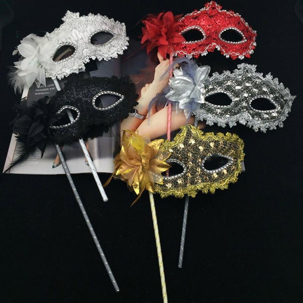 With Holding Stick Handheld Masquerade Masks Translucent Half Face Mask for Women