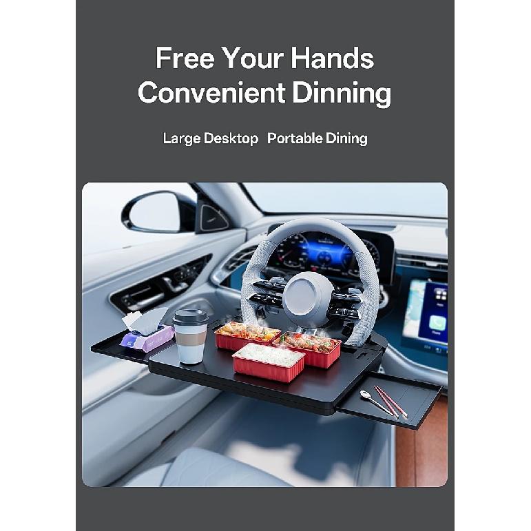 Carbon Fiber Design Auto Steering Wheel Tray Multipurpose Adjustable Car Table with Drawer and Anti-Slip Protective Adhesive