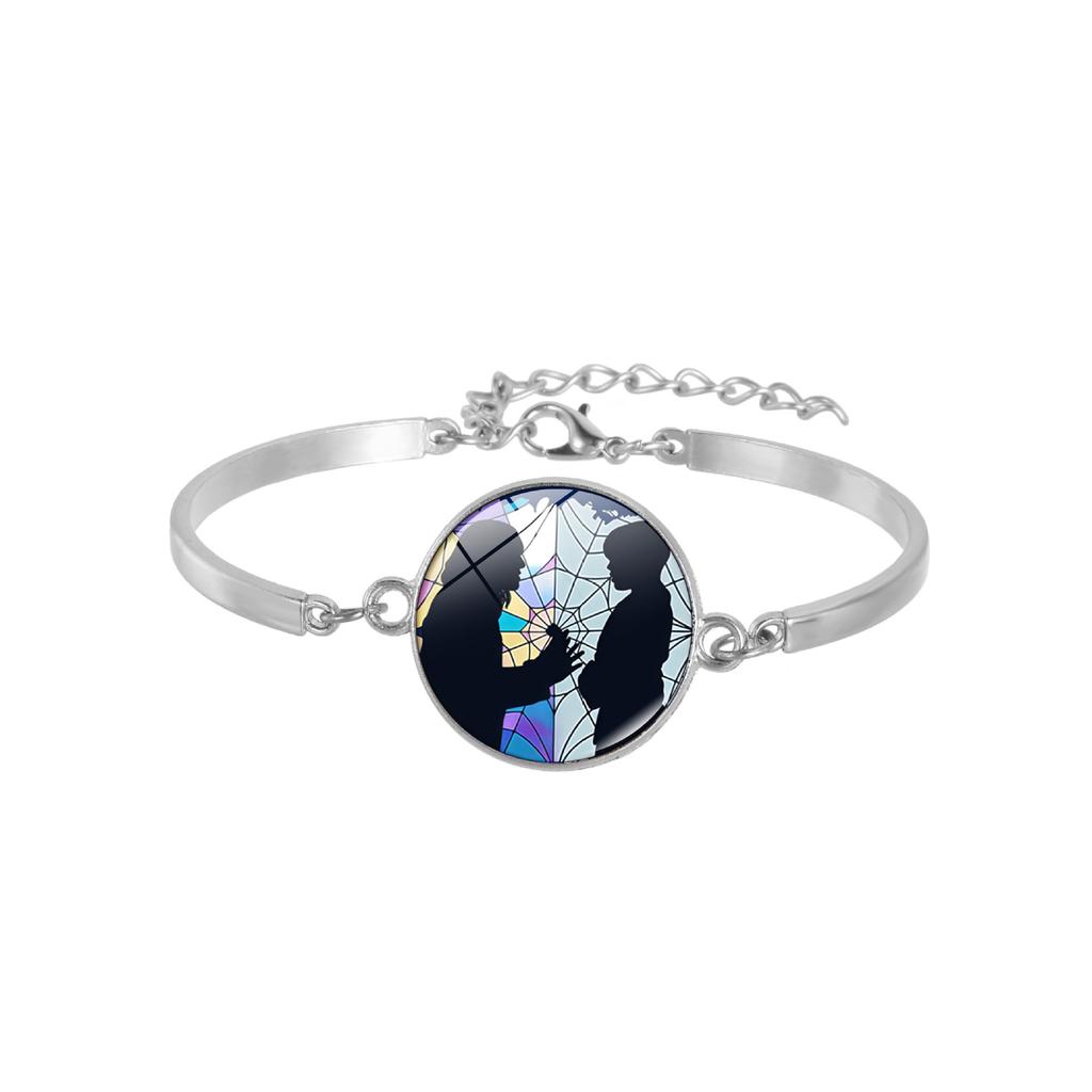 1Pc Wednesday Addams Spider Web Time Gem Alloy Bracelet, Dark Style TV Show Wristband