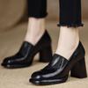 Fashion Women Retro Pumps Spring Autum Thick Square Heeled Shoe Slip-On Female Pumps Square Toe French Style Ladies Shoes 7.5CM