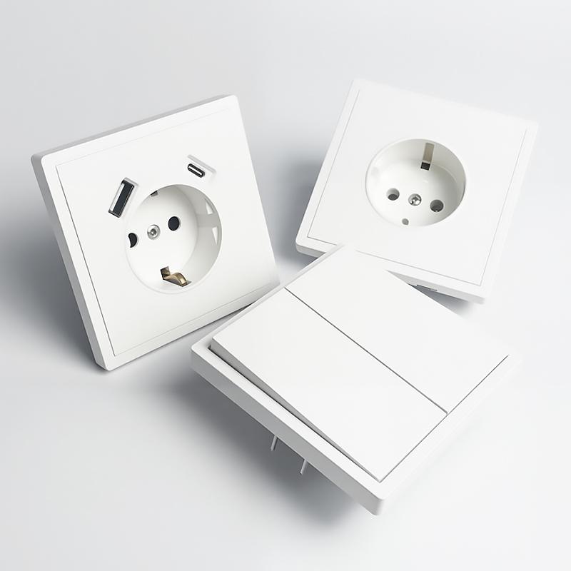 Европейская розетка Schuko с портами USB и USB-C, 16A, заземленная, встраиваемая в стену – Стандарт Германии Steckdose Польши