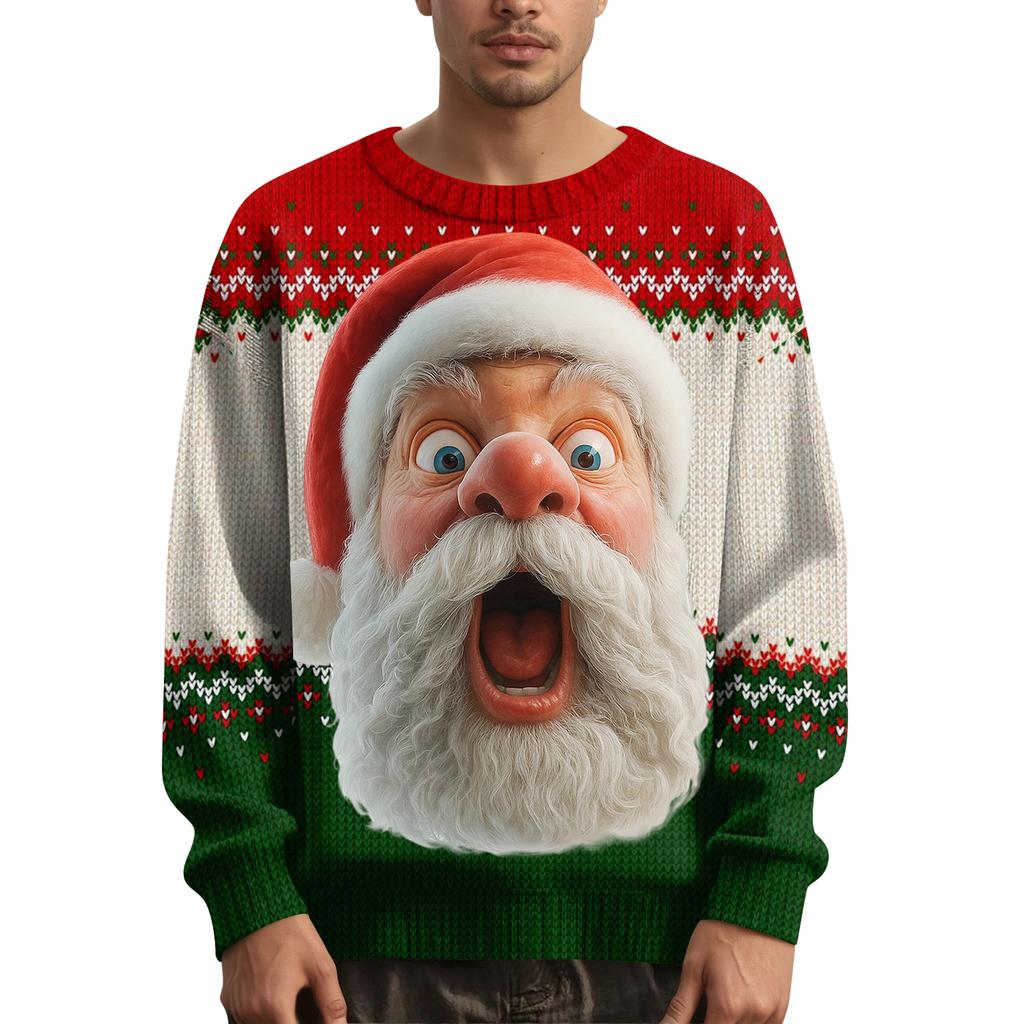 Мужской рождественский свитер с принтованным воротником