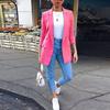 Women S Solid Color Lapel Blazer Coat Straight Fit Short Length Casual Outerwear