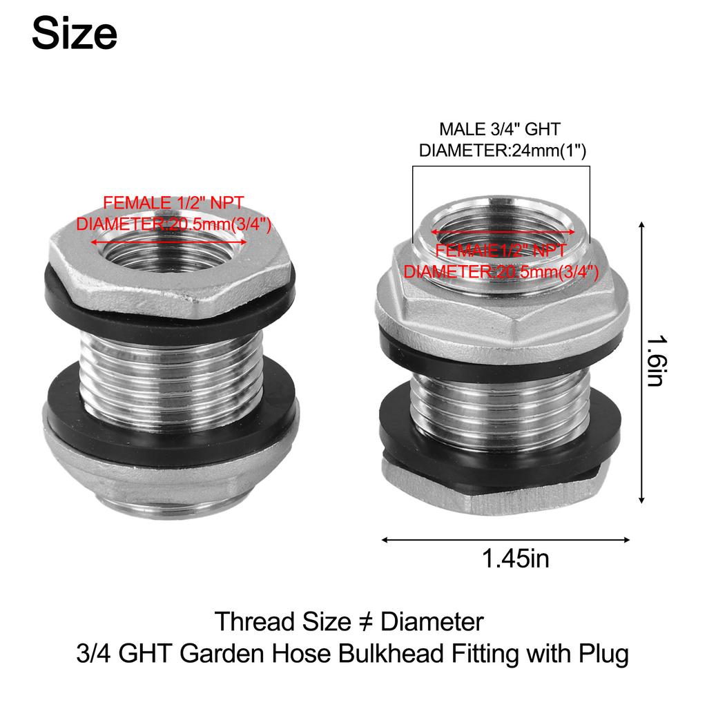 Stainless Steel Bulkhead Fitting for Garden Hose Connection Leakproof Design with Rubber Gaskets for Secure Seal