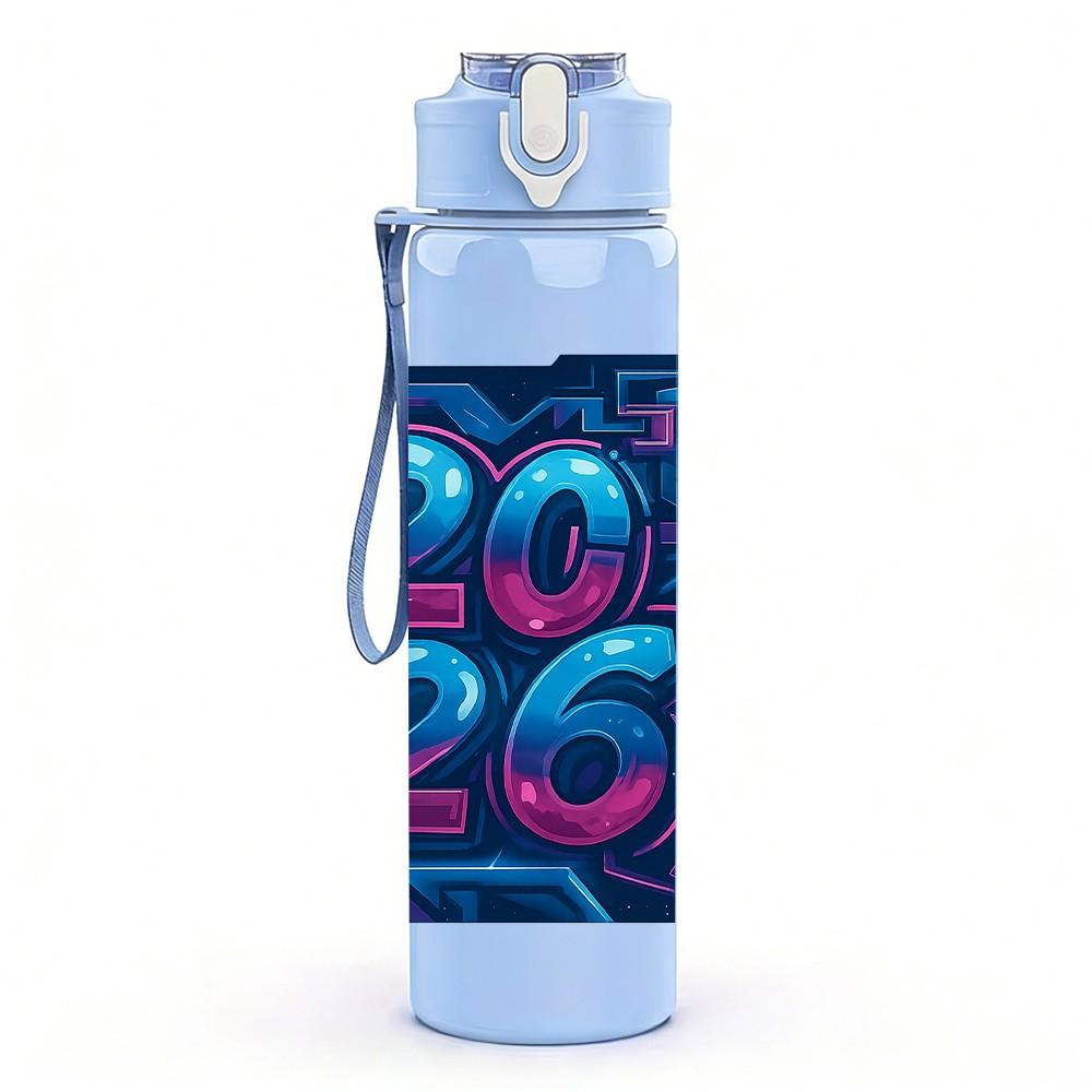1PC Bold Number 2026 Art 750ml Color Plastic Sports Water Bottle Leakproof Flip Straw Lid Suitable for Sports Office Home Use