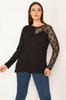Женская блузка большого размера, черная кружевная блузка больших размеров с детальной отделкой