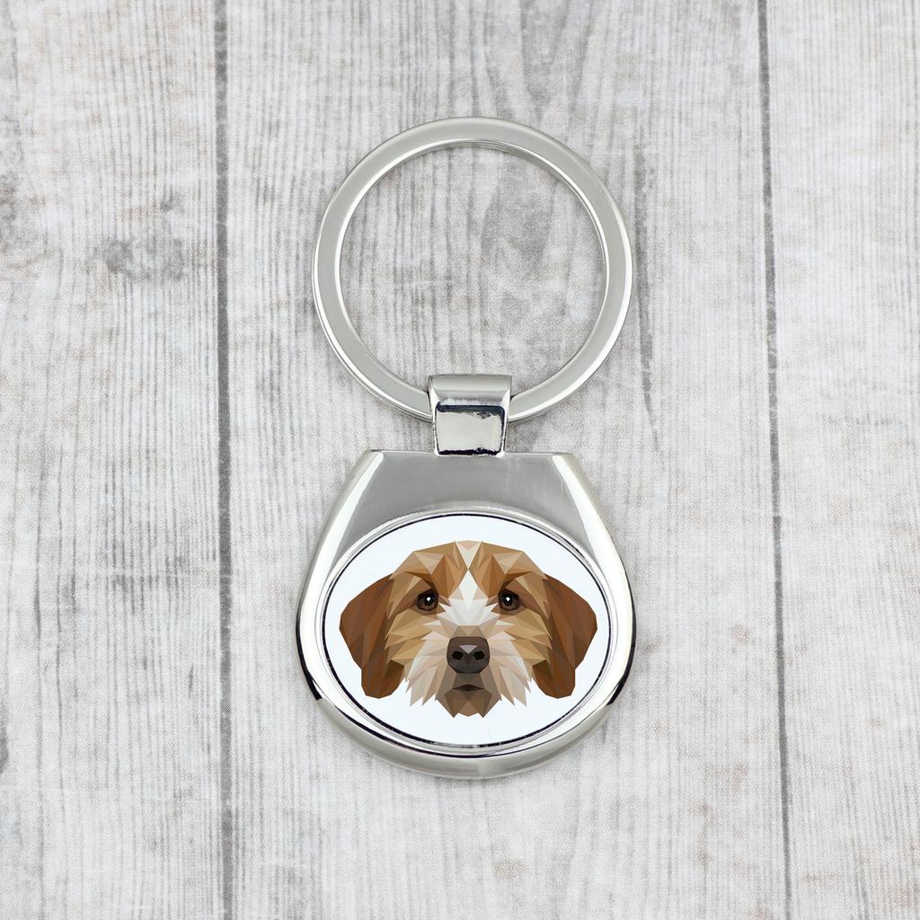 Basset Fauve De Bretagne, Fawn Brittany Basset - Geometric Keychain with a Photo and the Inscription Art-Dog
