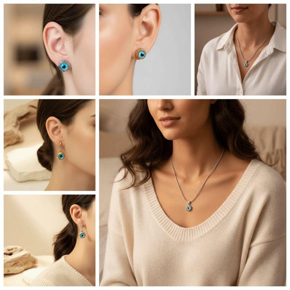 Waterproof Eye Necklace Titanium Demon Eye Earrings Blue Eyes Choker Chain Lucky Jewelry