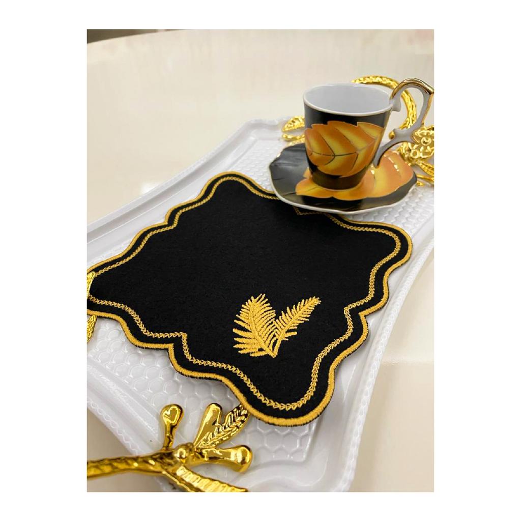 Set Of 6 Spike Patterned Embroidery Linen Coffee Serving Napkins