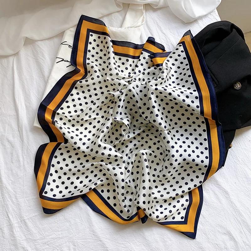 70*70cm Fashion Handkerchief Dot Print Silk Satin Neck Scarf For Women Small Shawls Hair Scarfs Female Bag Scarves For Ladies