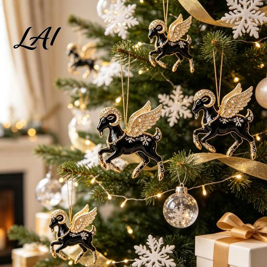 Seasonal Ornaments for Shopping Malls Black Goat Christmas Tree Hanging Ornament 2D Acrylic Festive Lightweight Holidays Pendant Decorative