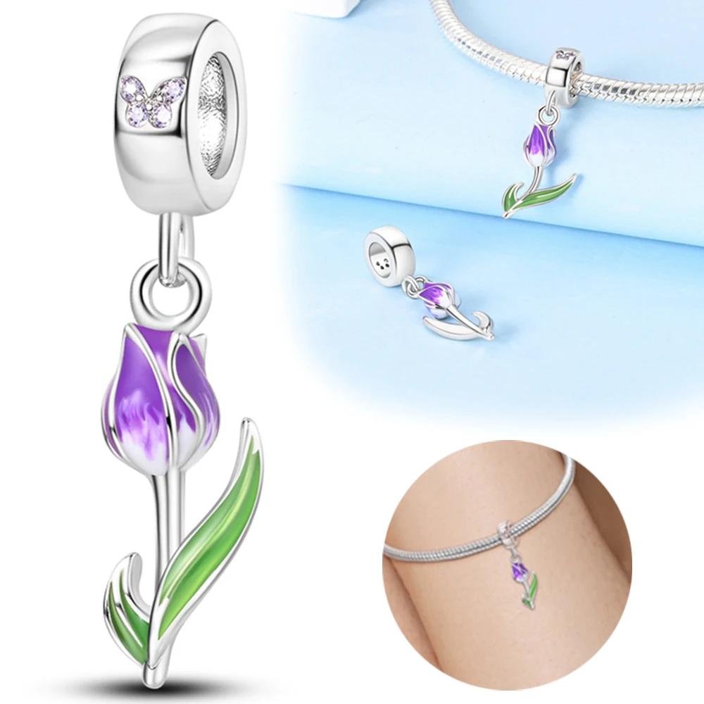 Медно-фиолетовая серия Бабочка Цветок Ирис Резиновая пробка Цепочка безопасности Для женского браслета DIY Ювелирные изделия Подарок