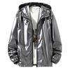 Men Shiny Glossy Coat Kapyushonli Uzun Qo'lli O'smirlar Palto, Sozlanuvchi Bog'ichlar bilan, Mansjetli Qo'llar, Yorqin Yuzali Kurtka