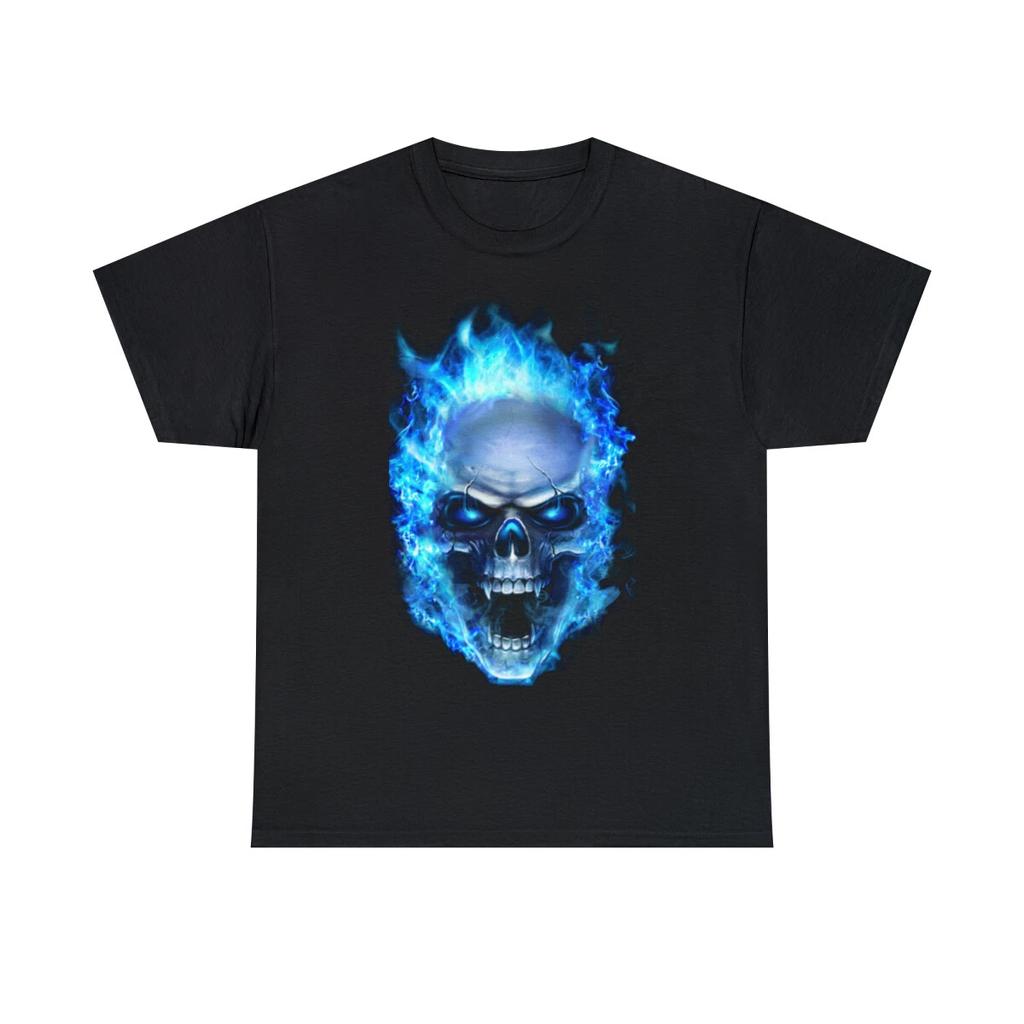 Flaming Demon Skull Blue Short Sleeve Tee