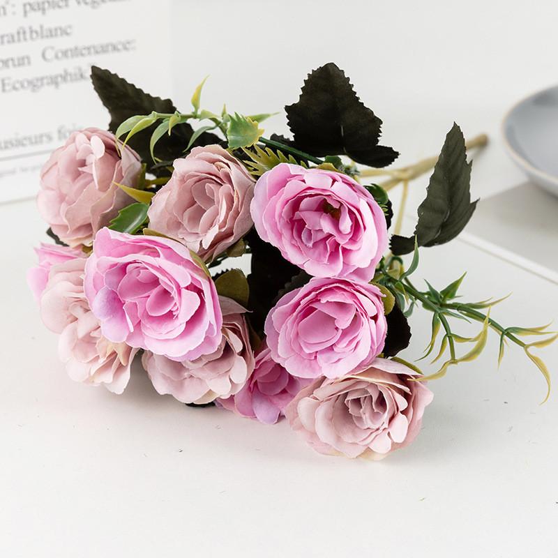 Romantic Rose Flower Bouquet Fake Silk Floral Decor For Wedding And Home