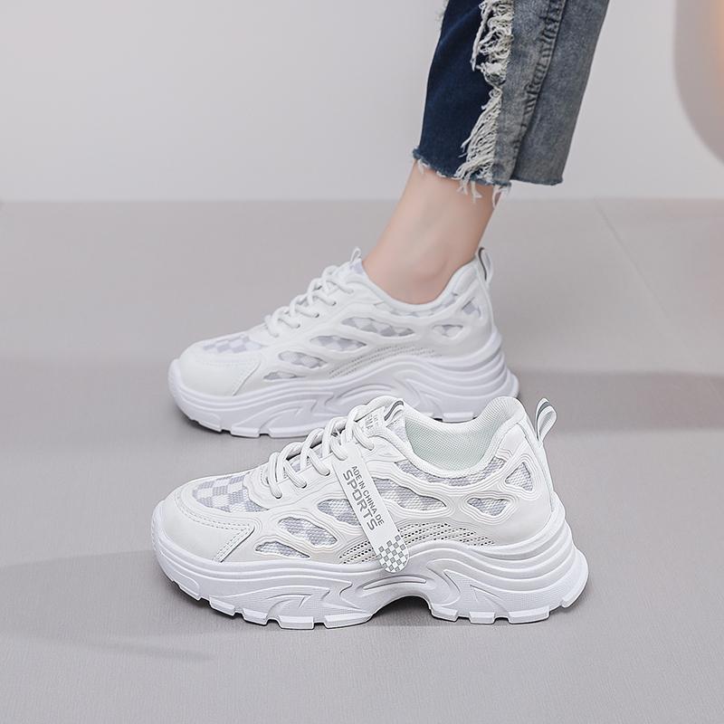 Fashion Casual White Platform Shoes For Women Spring Summer New White Sneakers Female Solid Color Lace Sports Shoes Woman