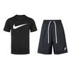 Loose Breathable Round Neck Short Sleeve Tie Waist Shorts Casual Sports Set Men Sets Black DC5095-010+AR2383-010