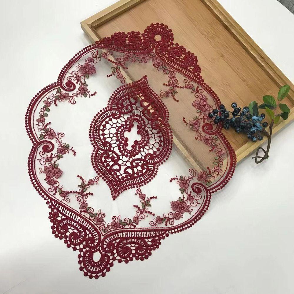 European Style Insulation Dining Mat Oval Coffee Drink Pad Lace Embroidered Coaster for Home Decor