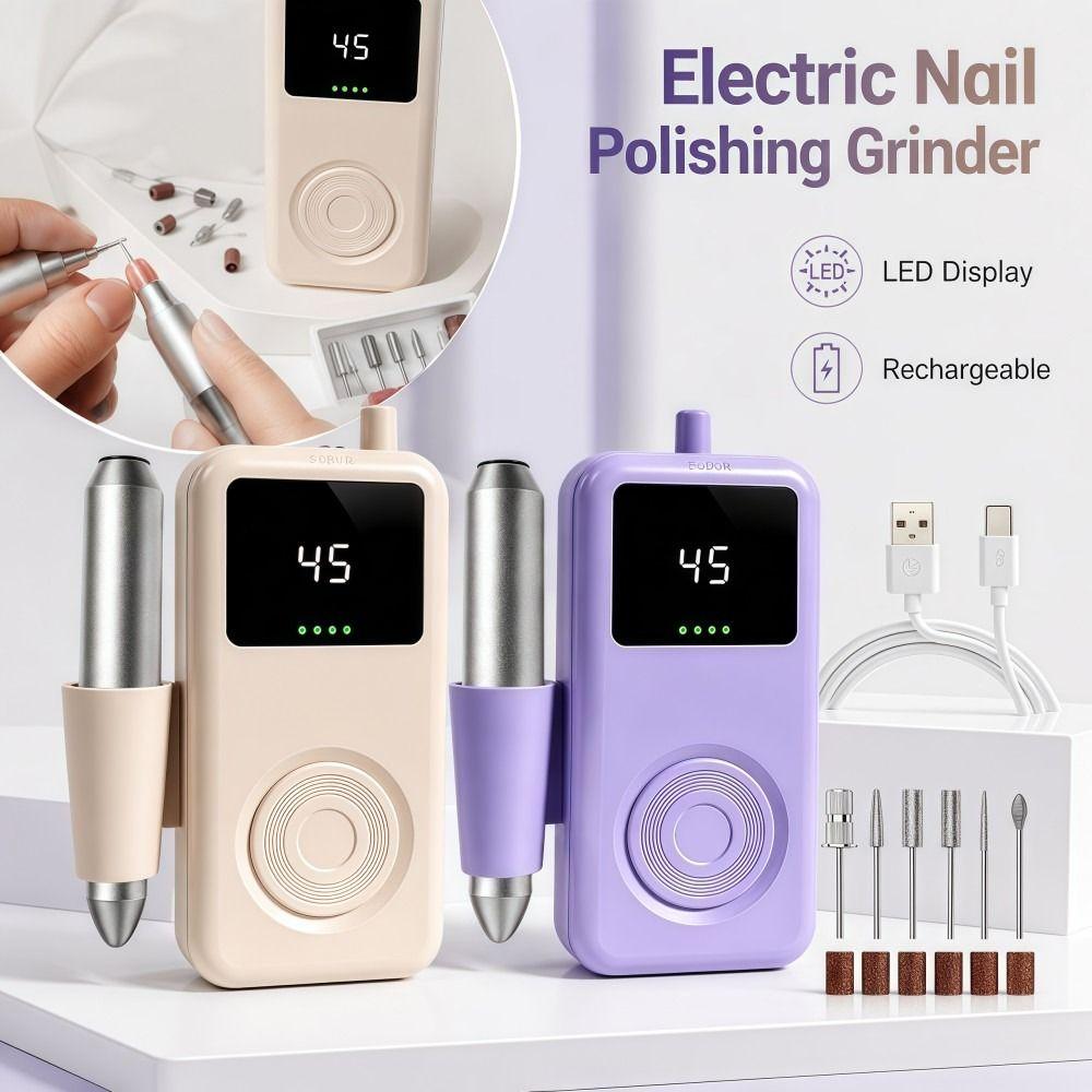 LED Display Electric Nail File 6 Grinding Heads Nail Grinder  Nail Tools