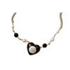 CHANEL Pearl Glazed Crystal Love Pendant Necklace Women's Black/Gold