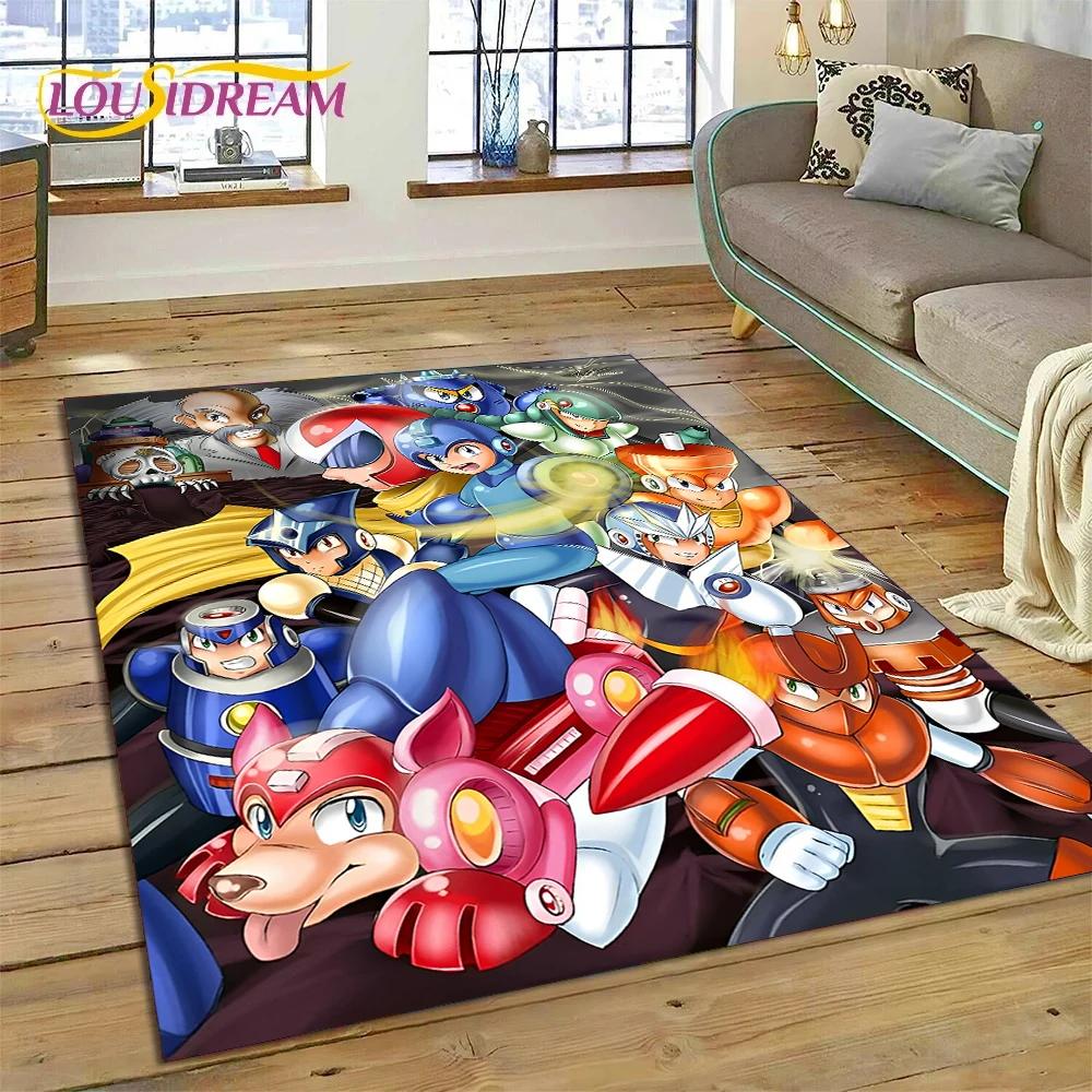 Retro Cartoon Rockman Mega Man Game Rug Carpet for Living Room Bedroom Home Decor,Floor Mat Non-slip Decoration for Sofa Doormat