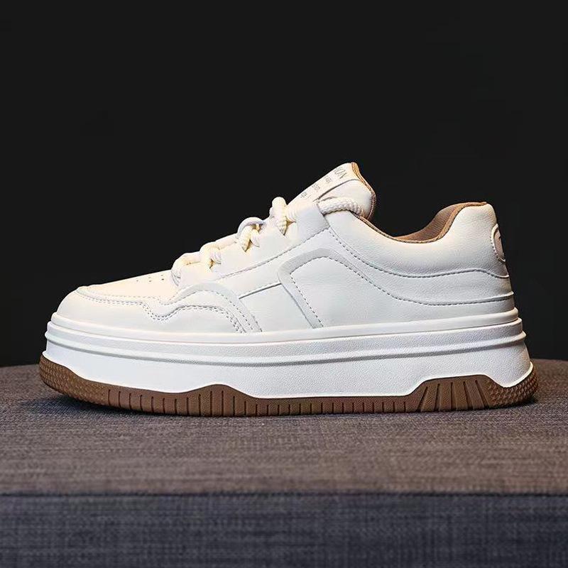 Platform Leather White Shoes Women's New Autumn Fashionable Stylish Height Increasing Leisure Board Shoes Sneaker