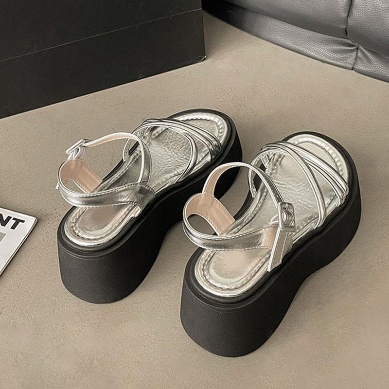 Модные римские сандалии женские 2025 новые летние на толстой подошве с перекрестными ремешками на платформе повседневные босоножки на высоком каблуке однотонные сандалии на каблуке для женщин